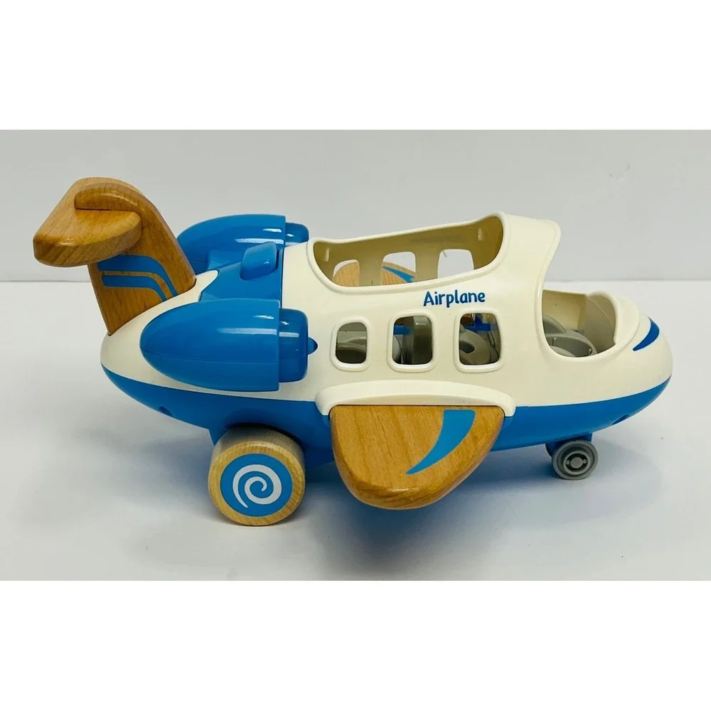 Wanborns Blue White Toy Airplane Set with Light and Sound 2 Figures Kids Play